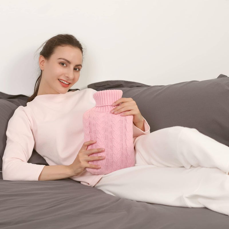 samply Hot Water Bottle with Knitted Cover, 2L Hot Water Bag for Hot and Cold Compress, Hand Feet Warmer, Ideal for Menstrual Cramps, Neck and Shoulder Pain Relief, Pink - Image 4